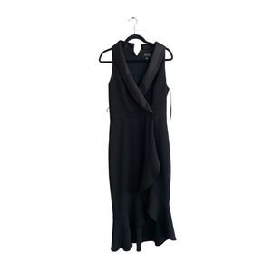 Xscape Evenings Scuba Tuxedo Top‎ Ruffle Dress Vintage Size 10 Black Sleeveless